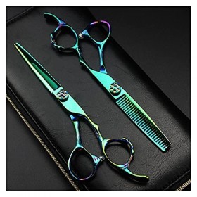 Ciseaux de coiffure circulaires verts de 6 pouces, ciseaux à dents fines, ciseaux de coiffeur couleur: ensemble ensemble Ra...