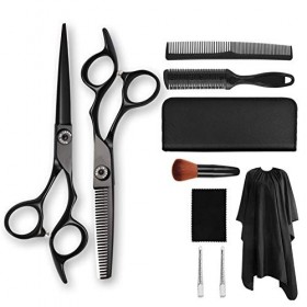 Ensemble de ciseaux de coiffeur 6,0 pouces Noir Ciseaux de coiffure Ciseaux de coiffure Bang Ciseaux Outil 40c Matériel Coiff