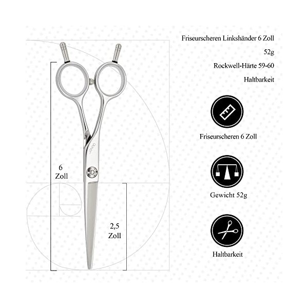 GUNST Ciseaux Coiffure Professionnel Gauchers 6 Pouces - Gauchers Ciseaux de Coiffure Argent