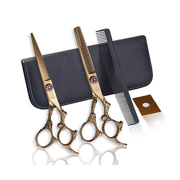 Kit de ciseaux de coupe de cheveux 6,0 pouces Or Dents coupées à plat Coiffure Bangs Professional Barberhaircutting scissors 