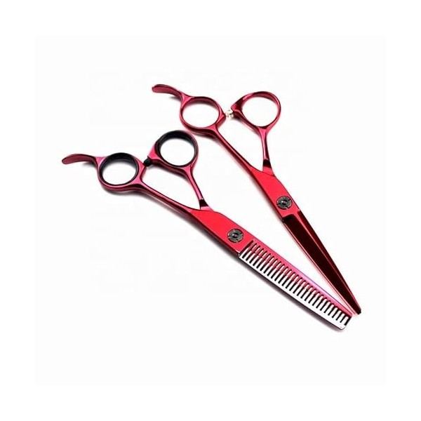 Ciseaux de coupe de cheveux, 15,2 cm rouge japonais 440C en acier inoxydable pour effiler salon de coiffure