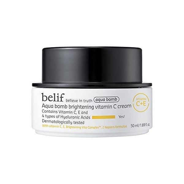 Belif Aqua Bomb Brightening Vitamin C Cream 50ml, Crème Illuminatrice Hydratante, Acide Hyaluronique Vitamine C+E, Vegan Hydr...
