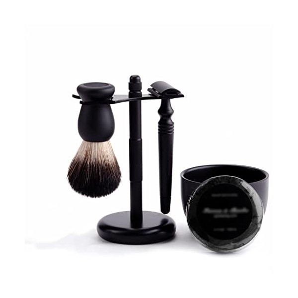 HRTC Supports de Brosse de Rasoir pour Hommes, Ensemble de Support de Brosse de Rasage Noir Classique de 6 pièces, Outils de 