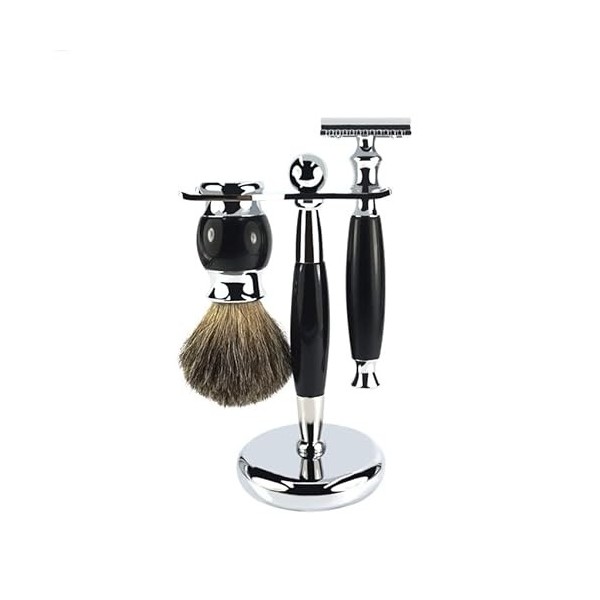 KJYR Portatif Support de Brosse de Rasoir pour Homme, 3 en 1 Brosse à Poils de Blaireau, Support de Brosse de Rasage, Ensembl