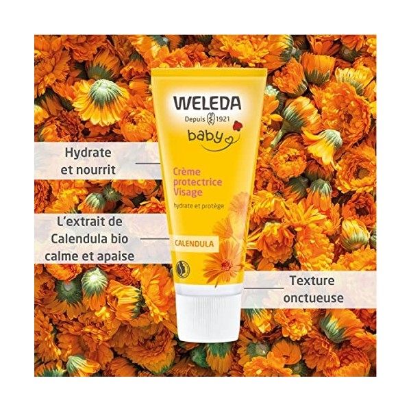 WELEDA - Crème Protectrice Visage au Calendula Weleda Baby - Hydrate et Nourrit - Tube de 50 ml Crème Jour et Nuit