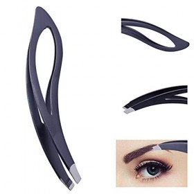 DINGZZ Pince à épiler professionnelle en acier inoxydable avec pointe plate inclinée pour épilation des sourcils Noir