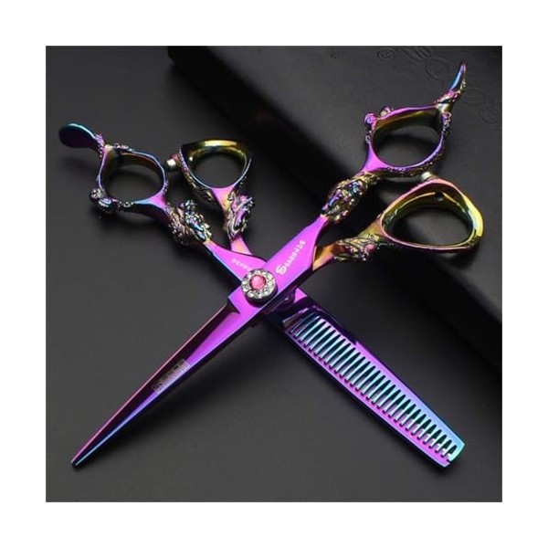 Ciseaux de coiffure professionnels haut de gamme, ensemble violet, ciseaux de coupe de barbier, bouton de réglage fin, 440C e