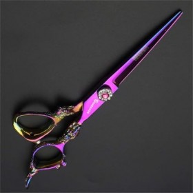 Ciseaux de coiffure professionnels haut de gamme, ensemble violet, ciseaux de coupe de barbier, bouton de réglage fin, 440C e