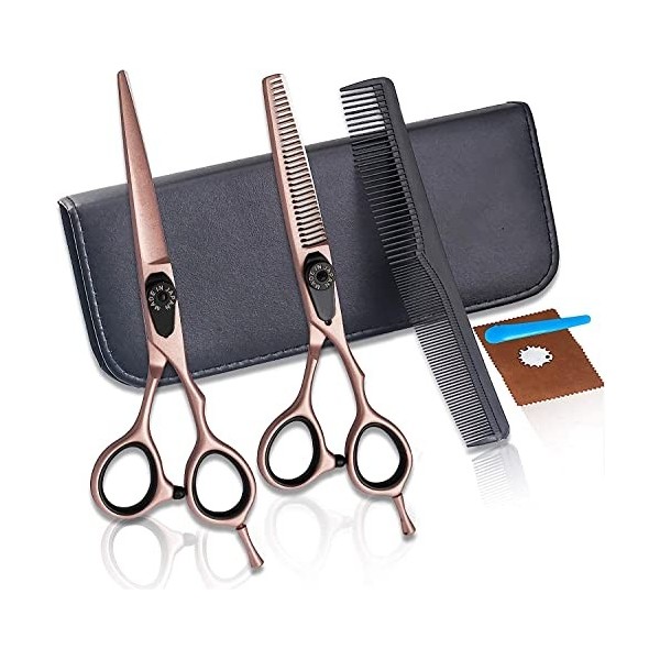 Générique Kit de Ciseaux de Coupe de Cheveux 6,0 Pouces Or Rose Ciseaux de Coiffeur, Ciseaux Plats, Ciseaux Amincissants, Cis