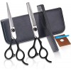 Kit de ciseaux de coupe de cheveux Noir 6,0 pouces Ciseaux de coiffeur Ciseaux à dents à coupe plate Ciseaux amincissants Cis