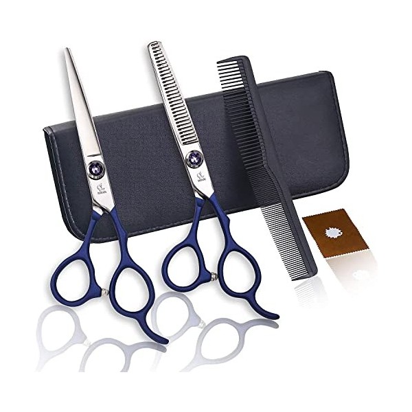 Kit de ciseaux de coupe de cheveux 6,0 pouces Bleu Ensemble de ciseaux de coiffeur professionnels en acier inoxydable Coiffur