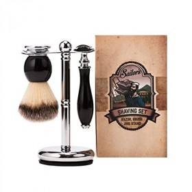 Sailors Set de rasage 3 pièces avec rasoir de sécurité et brosse synthétique - design élégant