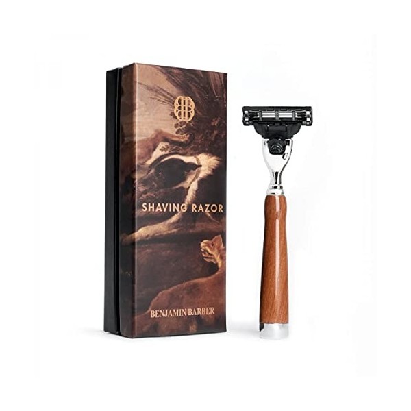 Benjamin Barber Rasoir classique Mach3 Wood - rasoir élégant, durable et de qualité avec manche en bois