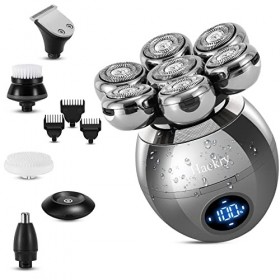 Rasoir électrique pour homme, 5 en 1, rasoir à tête chauve sans fil LED IPX7 étanche à leau et à sec avec tondeuse à barbe, 
