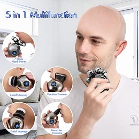 Rasoir électrique pour homme, 5 en 1, rasoir à tête chauve sans fil LED IPX7 étanche à leau et à sec avec tondeuse à barbe, 
