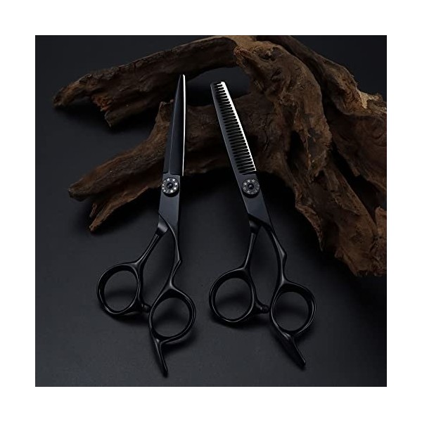 Ciseaux de coiffeur coupe de cheveux, 6 pouces 440c ciseaux en acier ciseaux à cheveux noirs coupe de cheveux amincissant cis