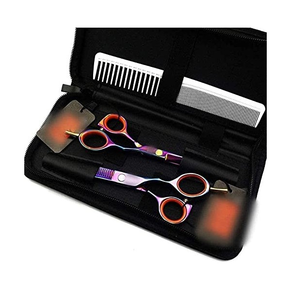 Ciseaux de barbier 5.5 pouces ciseaux de coiffure professionnels colorés ensemble de ciseaux de coiffure plats + dents