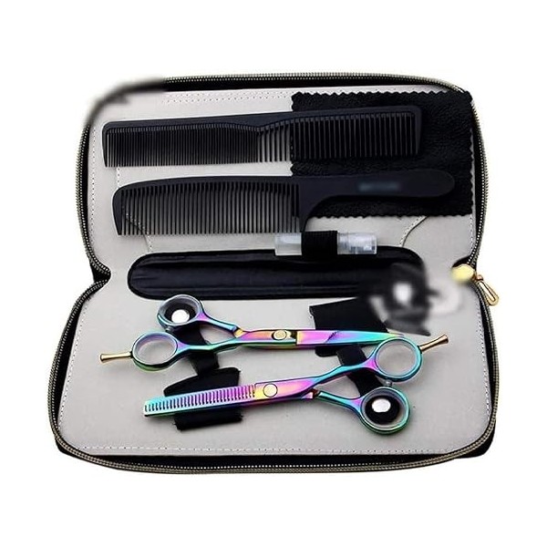 Générique Ciseaux de Coiffeur Ciseaux colorés de 5,5 Pouces Set Couleur Ciseaux de Coiffure Professionnels Plat + Ciseaux à D