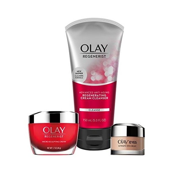 Olay Anti-Aging Skincare Kit with Regenerist Cleanser, Moisturizer & Eye Cream Crème Jour et Nuit