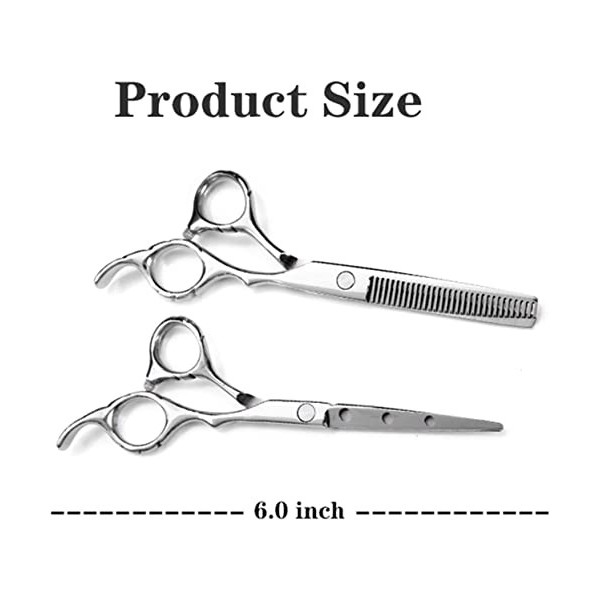 Ciseaux de coiffure, kit de ciseaux de coupe de cheveux 6,0 pouces Argent Ciseaux de coiffure en deux pièces en acier inoxyda