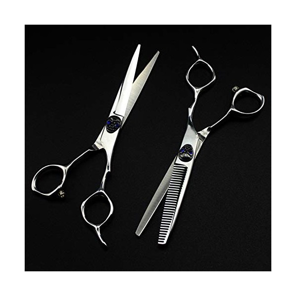 Ciseaux de coiffure tête de mort bleue de 6 pouces, ciseaux de coiffure, ciseaux de coiffure amincissants, ciseaux à dents, c