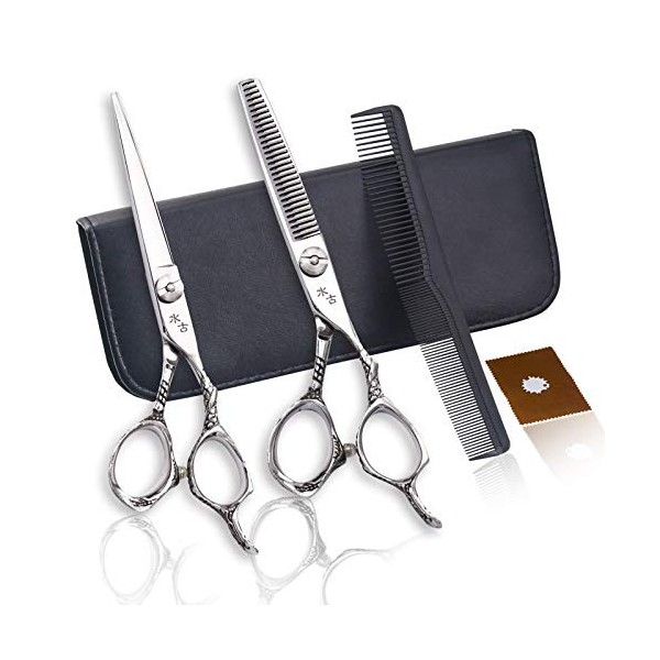 Coupe de cheveux Kit de ciseaux de coupe de cheveux 6,0 pouces argent professionnel en acier inoxydable coiffure ensemble de 