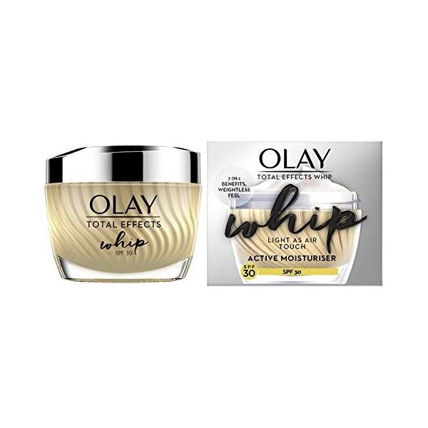 Olay Total Effects Whip Light as Air Crème hydratante 7 en 1 SPF30, Niacinamide, Vitamine C et E, 50 ml