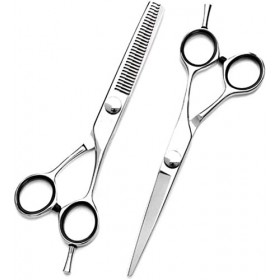 Ciseaux de barbier Ciseaux de coiffure professionnels avec vis dorées 440 C en acier inoxydable couleur argent 14 cm x 15 cm 