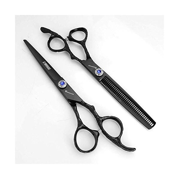 ZJZ Ensemble de Ciseaux de Coupe de Cheveux, Ciseaux de Coiffure Professionnels sertis de Noir pour Hommes Femmes