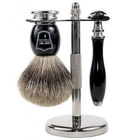 Parker Safety Razor Parker 111B sécurité rasoir rasage ensemble - Comprend 100% Blaireau Pur Brosse, Parker Stand & Acier ino