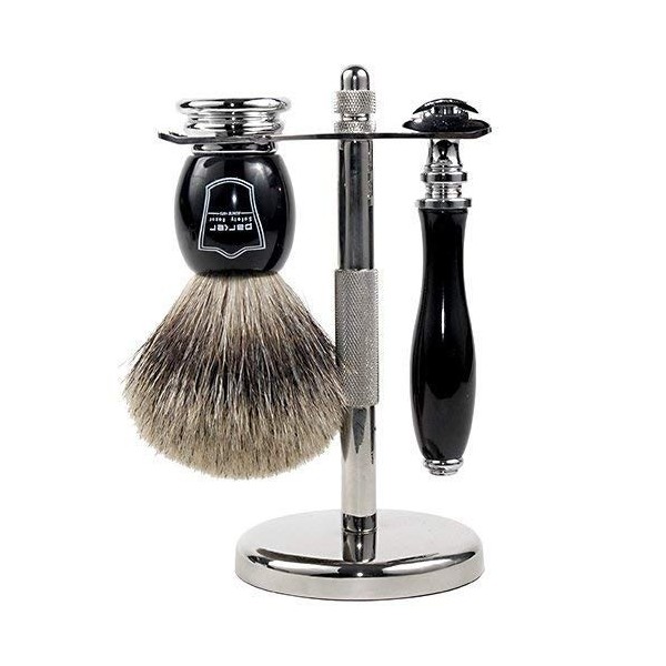 Parker Safety Razor Parker 111B sécurité rasoir rasage ensemble - Comprend 100% Blaireau Pur Brosse, Parker Stand & Acier ino