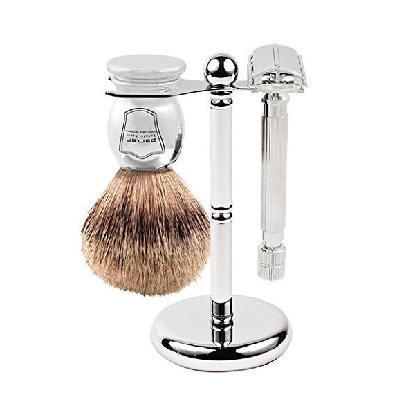 Parker Safety Razor Parker 82R sécurité rasoir rasage ensemble - Comprend blaireau pur Brush, Stand & Parker 82R Poids lourd 