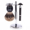 Rasoir de sécurité Parker, ensemble de rasoir de sécurité 71R - Comprend une brosse à blaireau 100% pure, Chrome Stand et le 