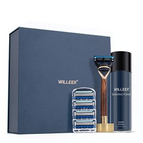 Willeer Dalbergia Ensemble de rasoirs de sécurité avec manche en bois naturel et 5 lames