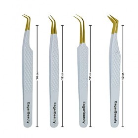 Pince à épiler pour extensions de cils en acier inoxydable - Droite et incurvée - Pour extensions de cils - Doré et blanc