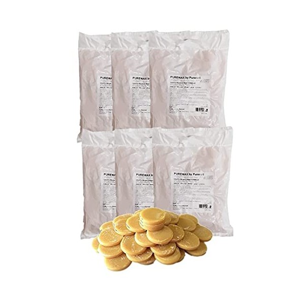 Galets JAUNE de Cire à épiler traditionnelle, épilation sans bande, 6 sachets de 1kg, PUREWAX By Purenail