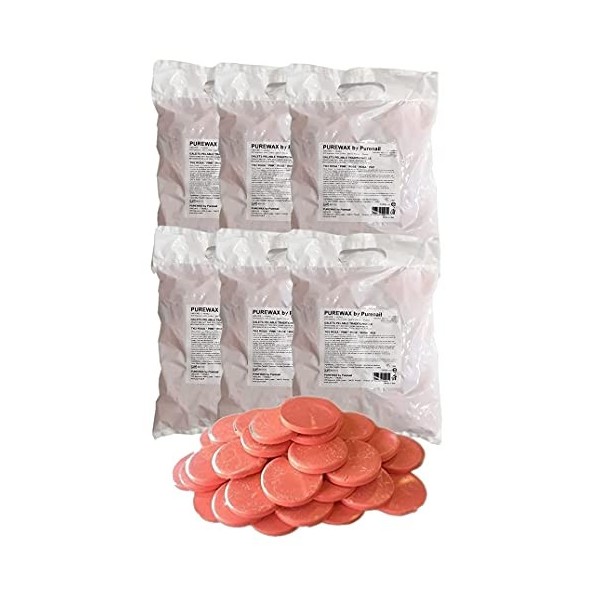 Purewax | Galets de cire à épiler | ROSE | 6 sachets de 1KG | épilation sans Bande | Jambes | Aisselles | bras | corps | Cire