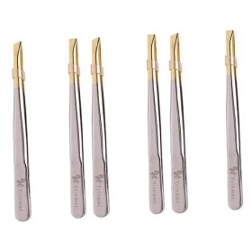 Pincettes dextension de cils de beauté, 6 pièces pinces professionnelles pinces expertes pinces à pointe inclinée pinces à é