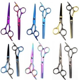 Ciseaux de coiffure colorés à vis haute de 6.0 pouces, ciseaux dentaires à coupe plate, ciseaux amincissants, ensemble de 12 