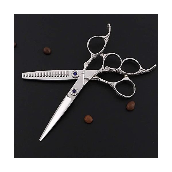 Ciseaux de coiffure pour salon de coiffure, ciseaux de barbier argentés en acier 440c, ciseaux à dents plates, ciseaux à fran