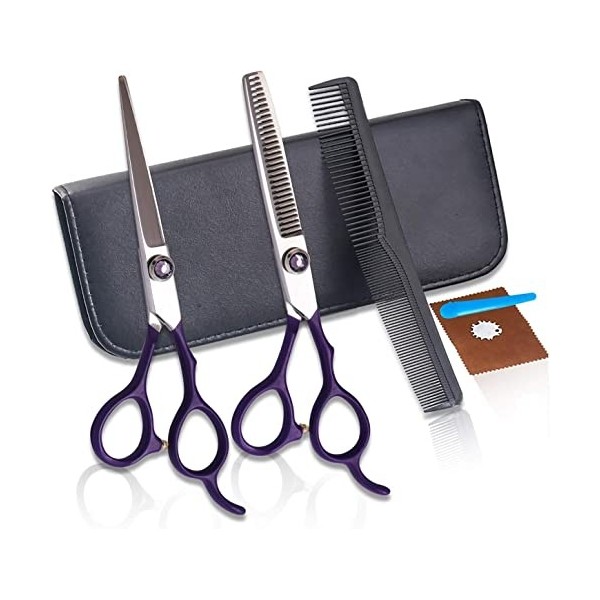 Ensemble de ciseaux de coiffeur 6,0 pouces Violet Dents plates Frange Amincissant Ensemble doutils ménagers Frange Ciseaux E