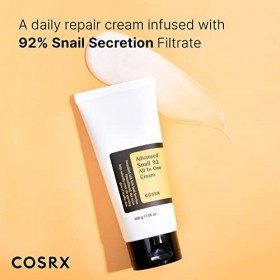 COSRX Snail Mucin 92% Crème Réparatrice 7,05 oz, creme bave descargot Gel Hydratant Quotidien pour le Visage pour Peaux Sèch ...