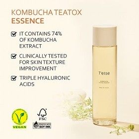 Telse Kombucha Teatox Essence aux acides hyaluroniques, soin du visage végétalien pour peaux sensibles, 5,07 Fl Oz, 150 ml Cr...