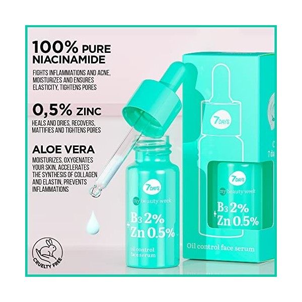 7Days Sérum À La Niacinamide Pour Le Visage - Contrôle De Lhuile, Anti-acné Et Traitement Anti-blemish Avec Du Zinc Et De L