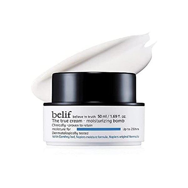 Belif True Cream Moisturizing Bomb 50ml, Creme Hydratante Longue Durée, Lissage Lumière Crème pour le visage, Mélange dherbe