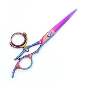 Ciseaux de coupe de cheveux, 6 pouces arc-en-ciel pivotant ciseaux de coiffure rotation à 360 degrés poignée fleur de prunier