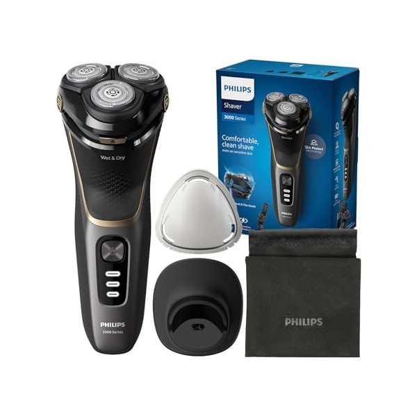 Philips Electric Shaver Series 3000 - rasoir électrique Wet & Dry pour hommes avec technologie SkinProtect, couleur Noir, ton