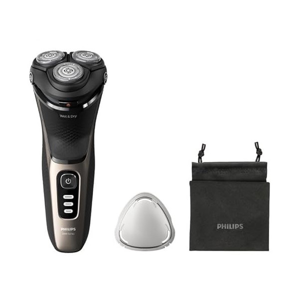 Philips Rasoir Seria 3000 S3242/12, rasage à sec et humide, sans fil, lames PowerCut, autonomie 60 min, or cendré