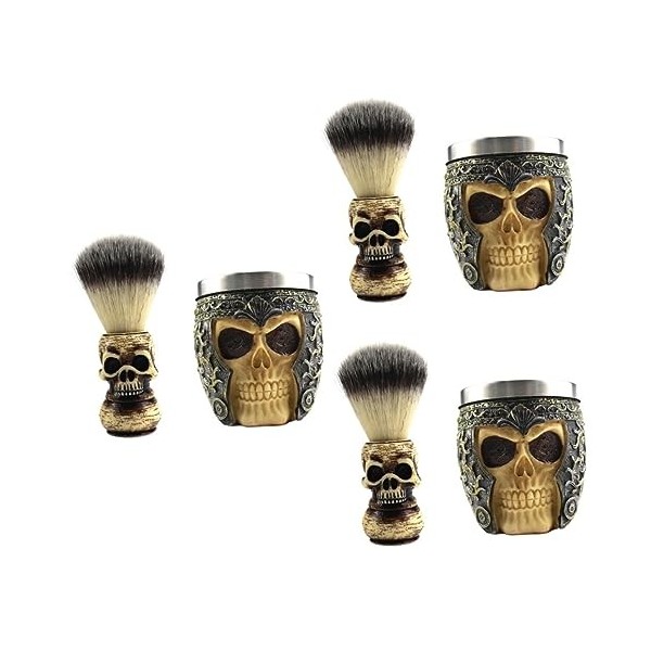 Beavorty 3 Ensembles De Brosses À Barbe Tête De Mort Brosse À Barbe Durable Tasse De Rasage Vintage Et Brosse À Plumeau Bross