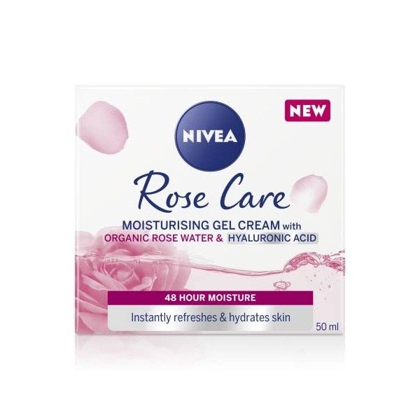 NIVEA Soft Rose Crème de jour 24 h 50 ml , soin du visage à leau de rose et à lhyaluron, crème légère pour le visage pour Cr...